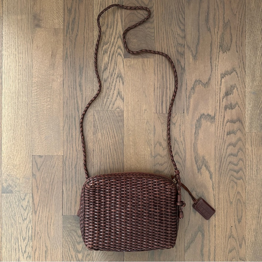 Vintage Woven Leather Small Rectangular Crossbody Handbag Brown 10"x7.5"x2.75 - Picture 8 of 11